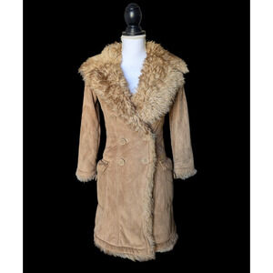 Baby Phat Girls Brown Tan Faux Fur Coat Size Small Y2K Penny Lane Embroidered